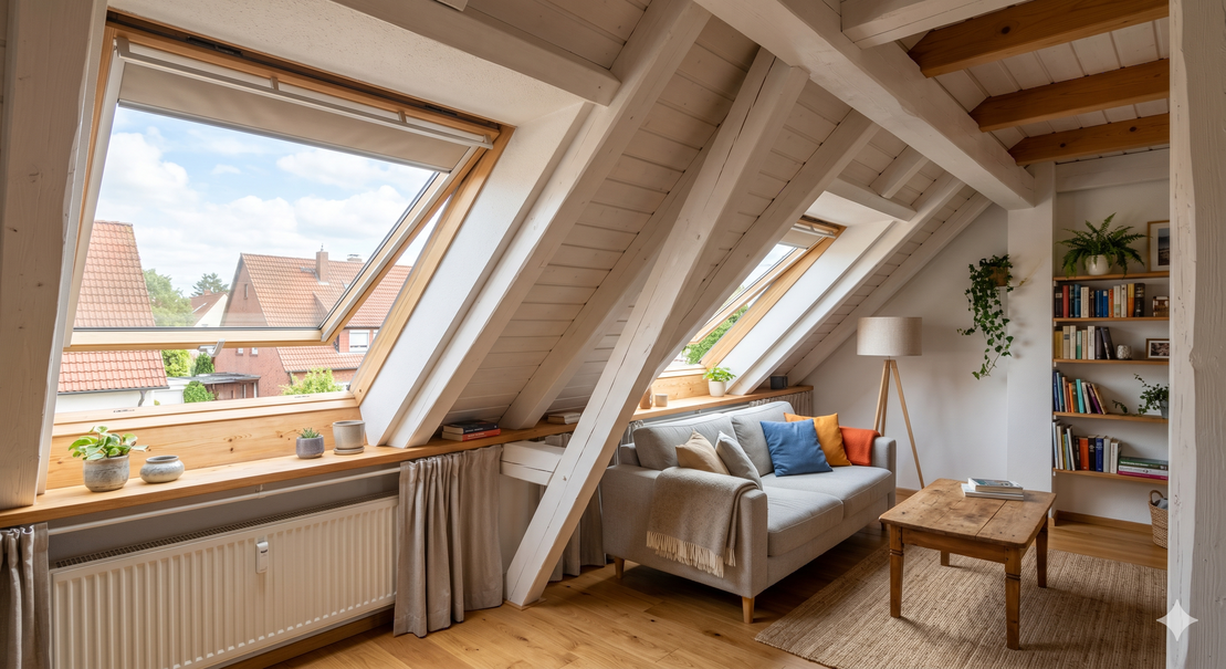 Ausgebautes Dachgeschoss mit Trockenbau und Dachschrägen